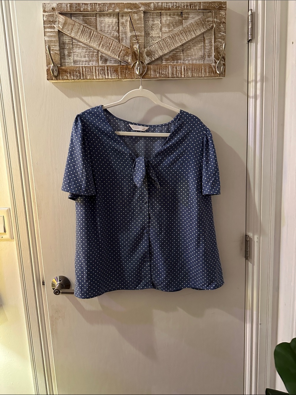 LC Lauren Conrad Navy Polka Dot Tie-Front Blouse
